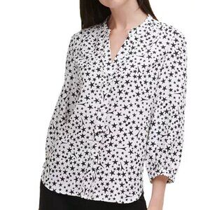 Karl Lagerfeld Paris Womens Star Print Button-Down Blouse 3/4 Sleeves